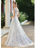 Boat Neck Ivory Lace Sparkle Tulle Wedding Dress